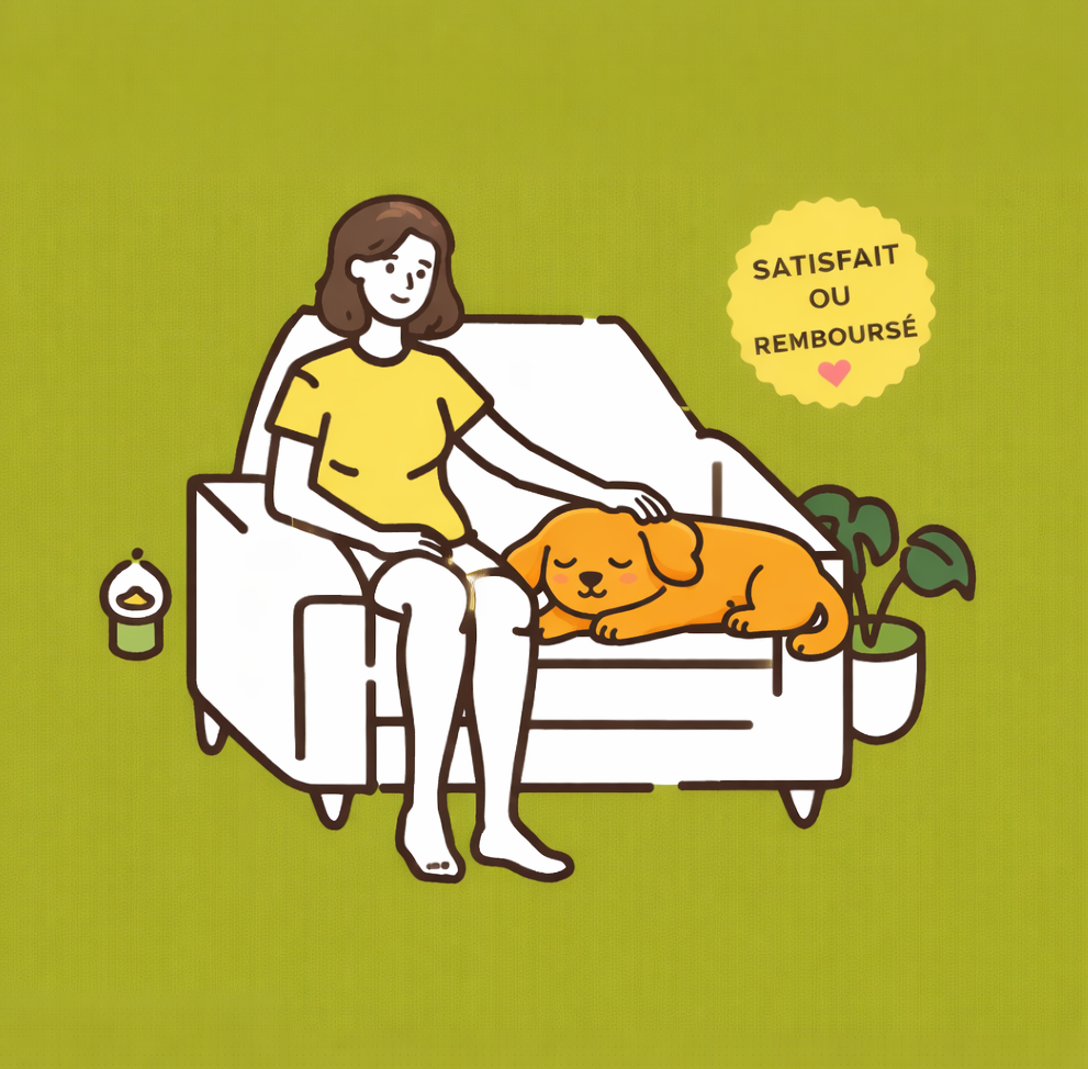 Mascotte chien satisfait ou remboursé